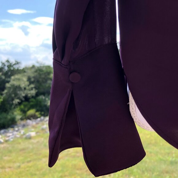 H&M Deep Purple Long-Sleeve Tie-Neck V-Neck Blouse Women's Size 2 Elegant Work - Picture 5 of 16